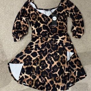 Boohoo leopard print off shoulder skater dress